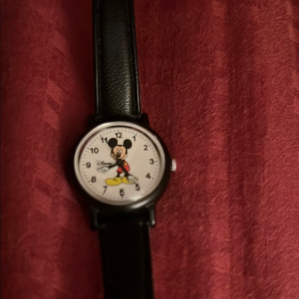 Mickey Mouse Black Leather Strap Watch